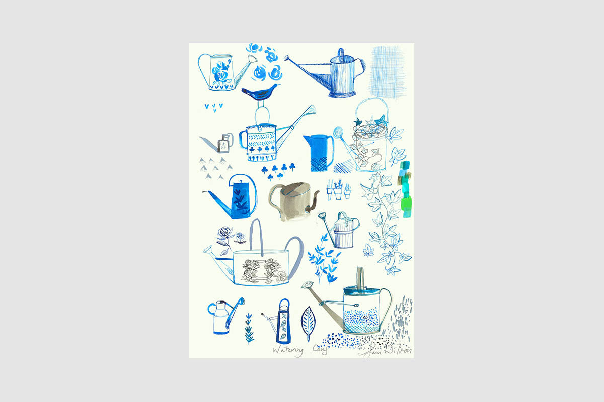 Framed Sam Wilson Watering Cans Print