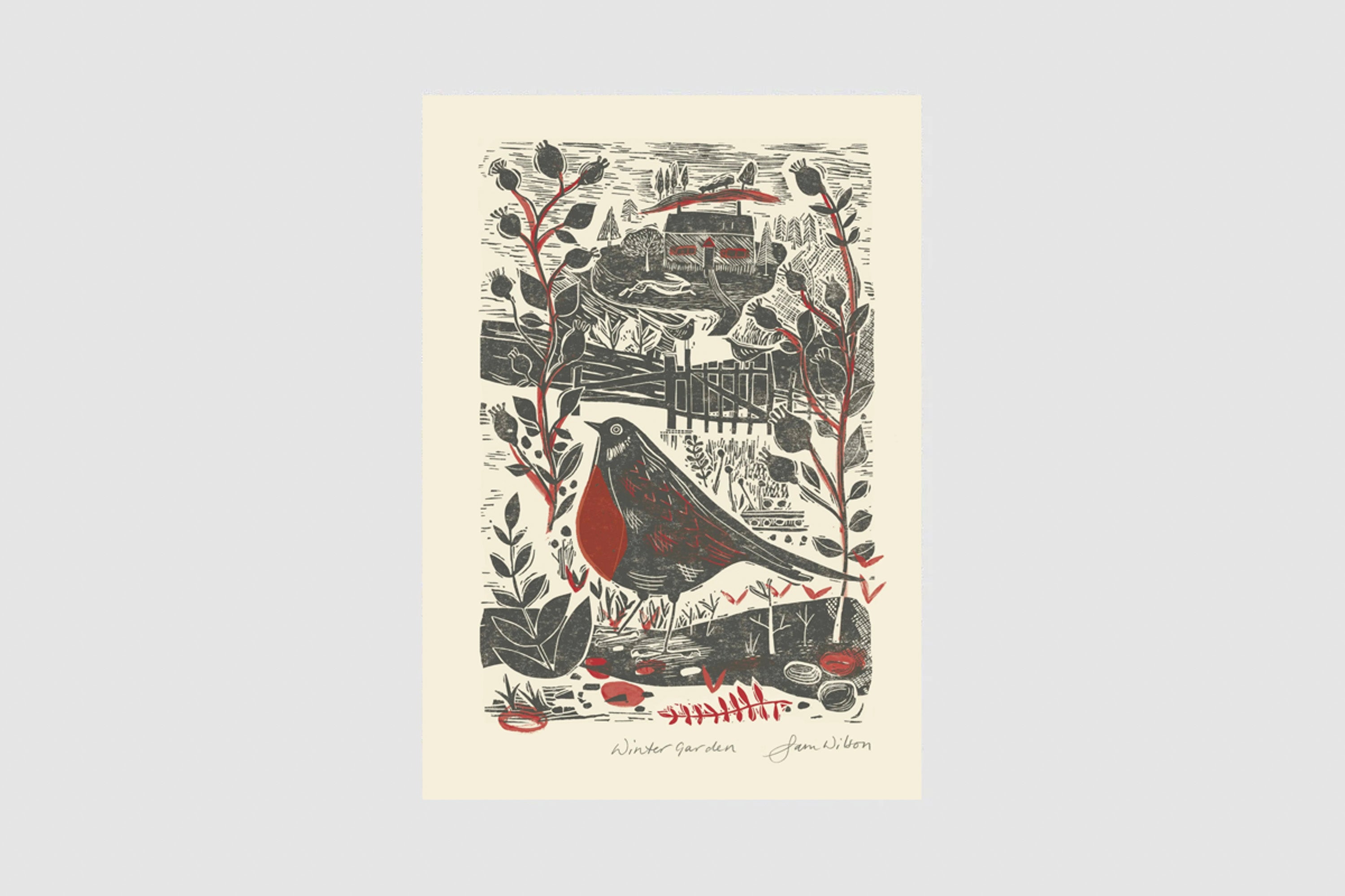 Unframed Sam Wilson Winter Garden Bird Print - Unframed