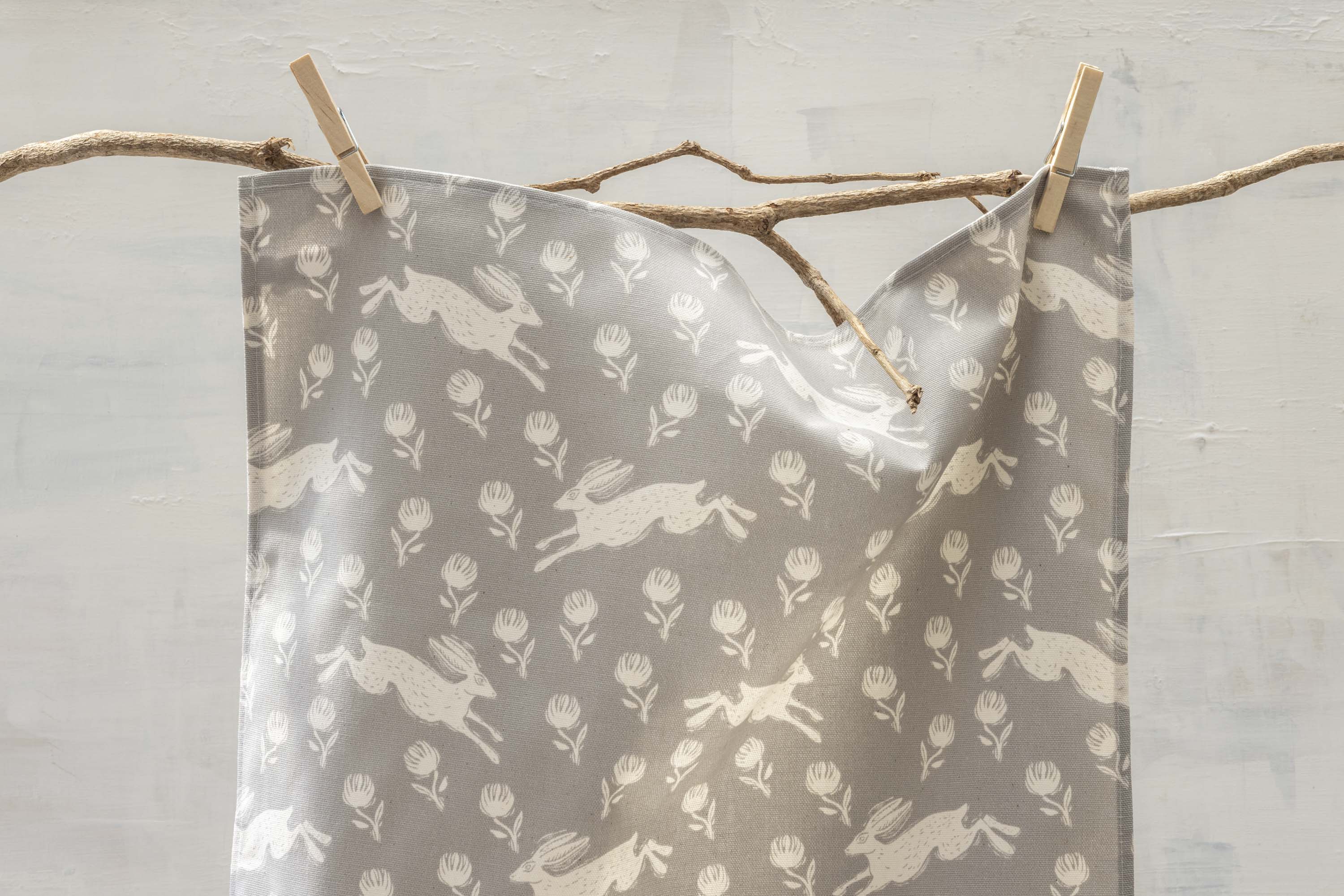 Sam Wilson Running Hare Grey Pattern Tea Towel