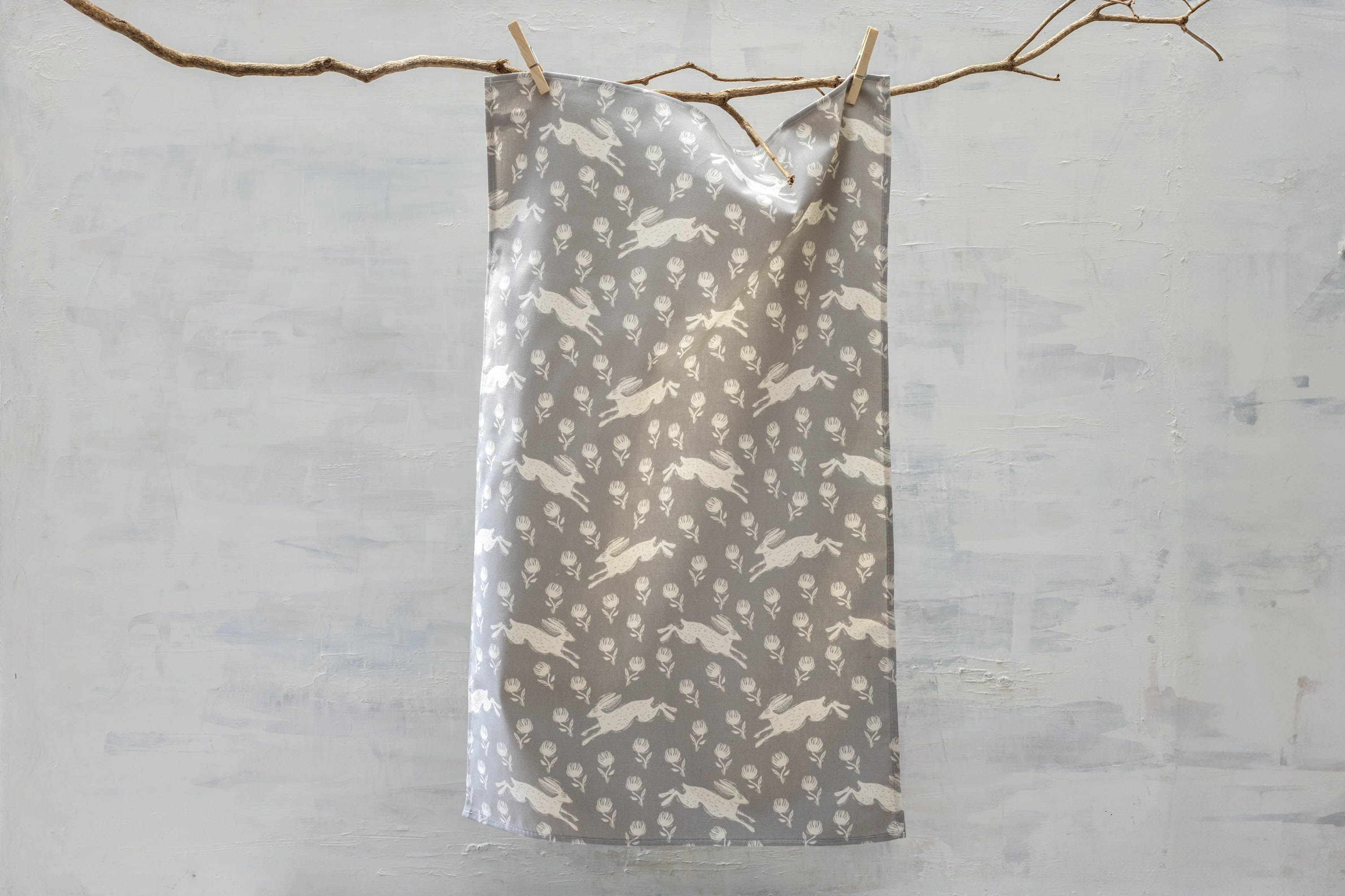 Sam Wilson Running Hare Grey Pattern Tea Towel