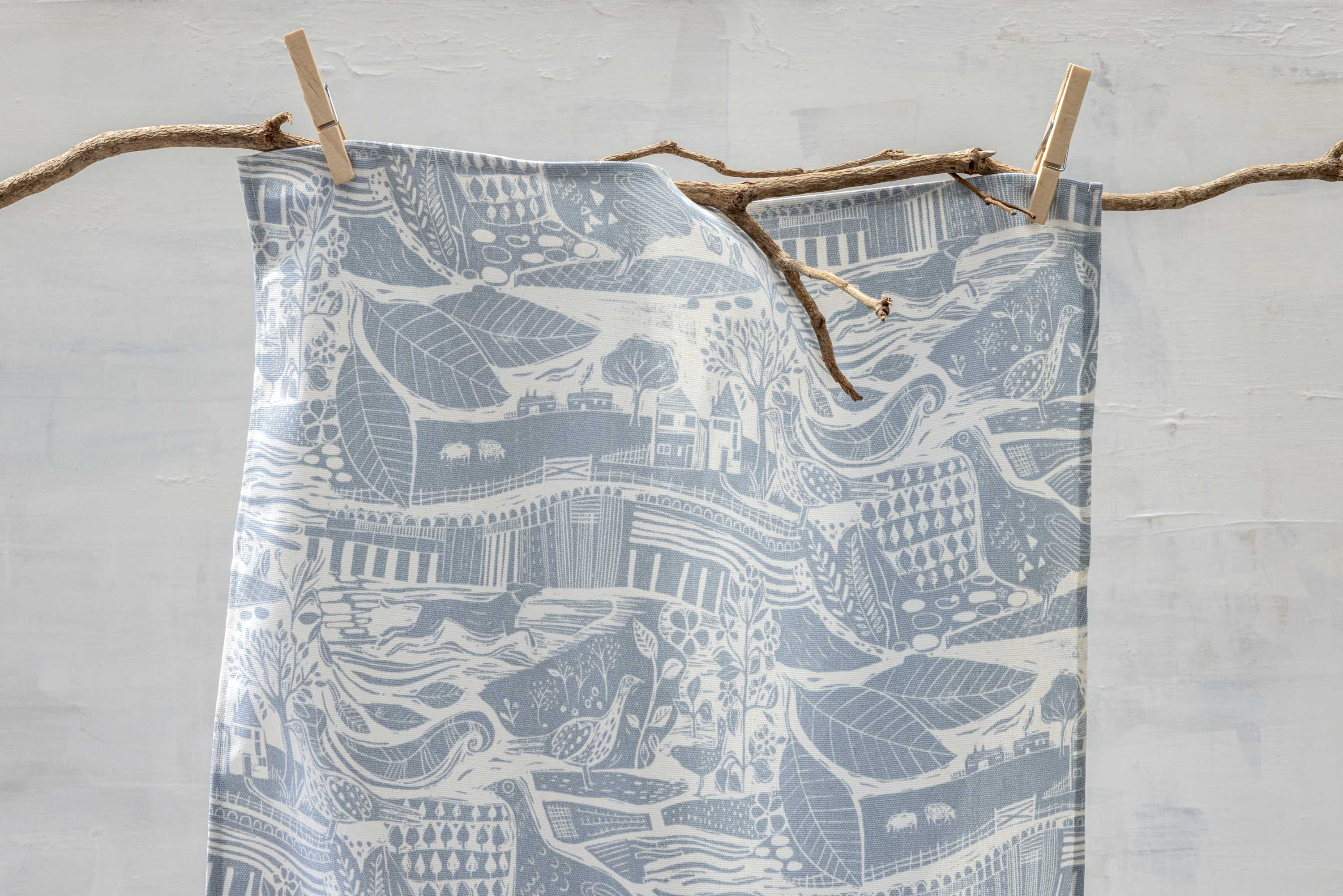 Sam Wilson Through The Fields Duck Egg Blue Tea Towel