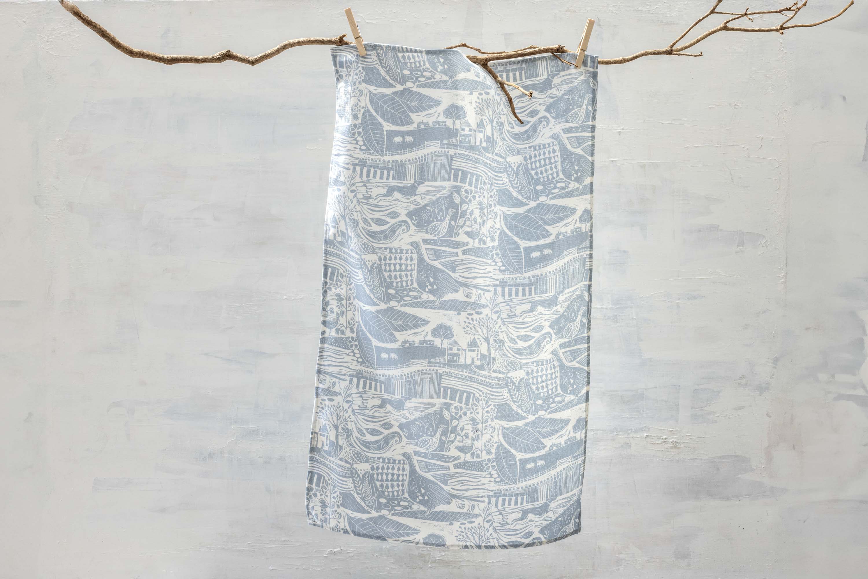 Sam Wilson Through The Fields Duck Egg Blue Tea Towel