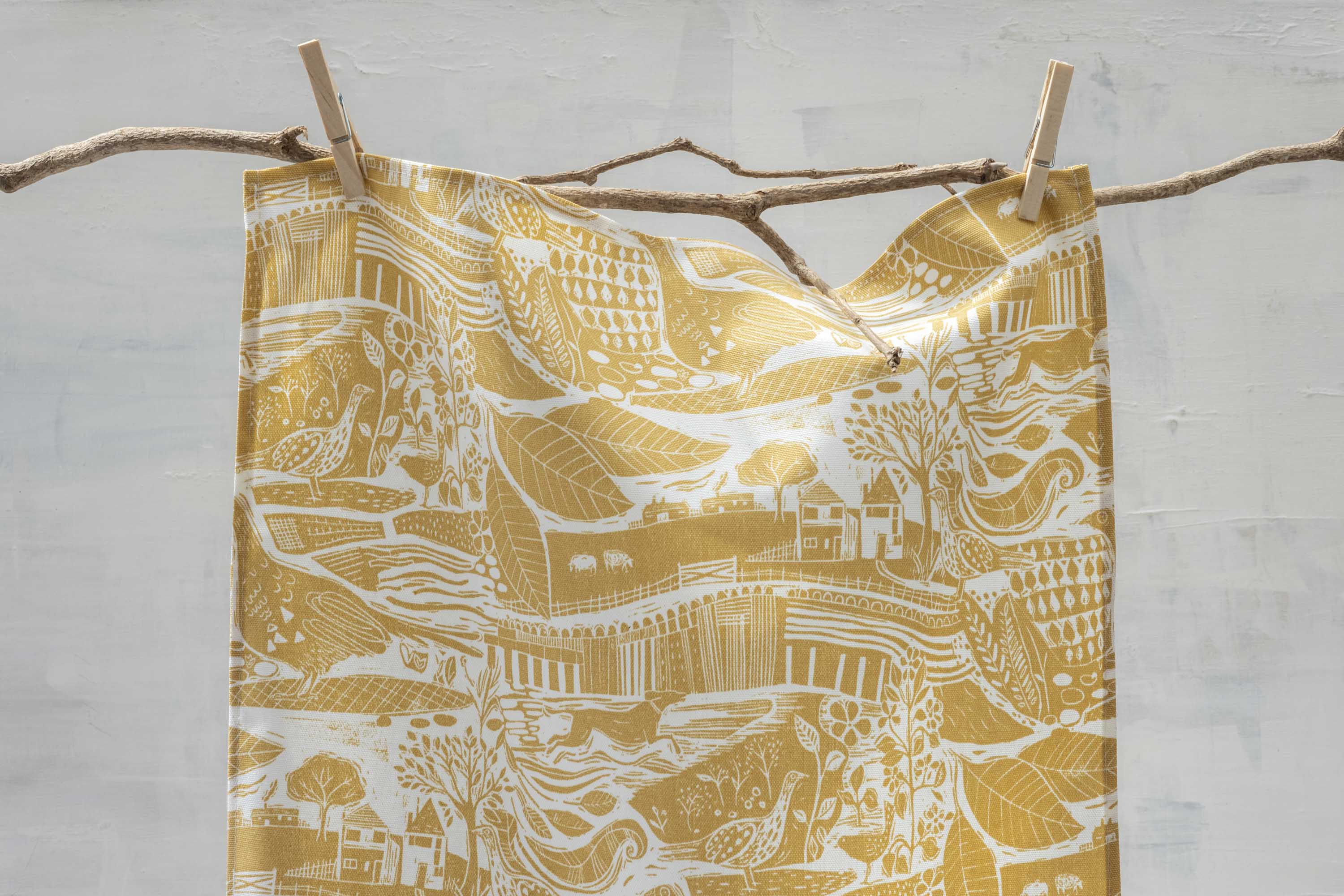 Sam Wilson Through The Fields Ochre Tea Towel