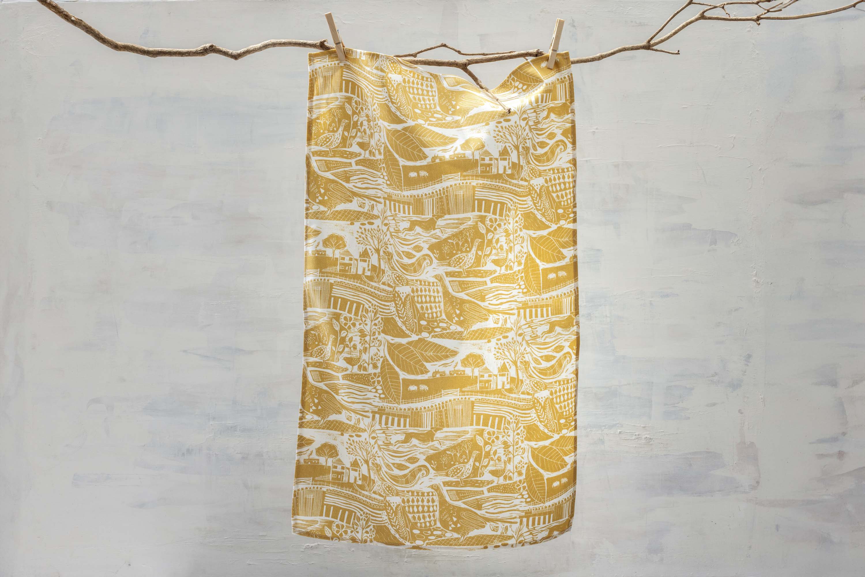 Sam Wilson Through The Fields Ochre Tea Towel