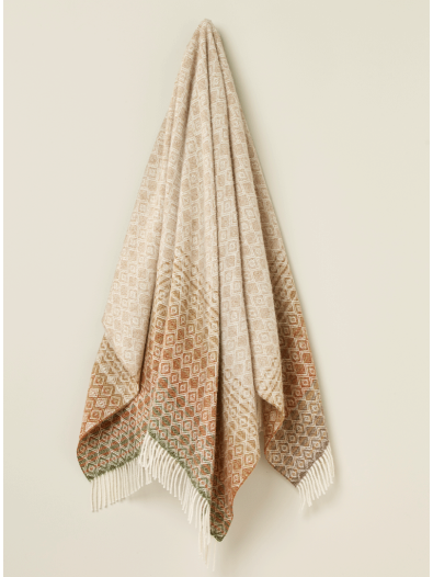 BW Ombre Diamond Romney Wool Throw - Terracotta/Green