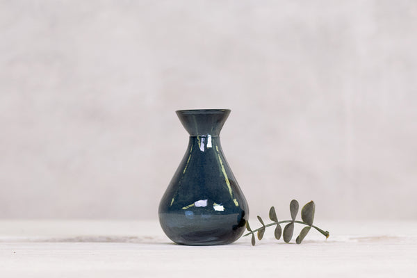 Recycled Glass Bud Vase - Petrol Blue