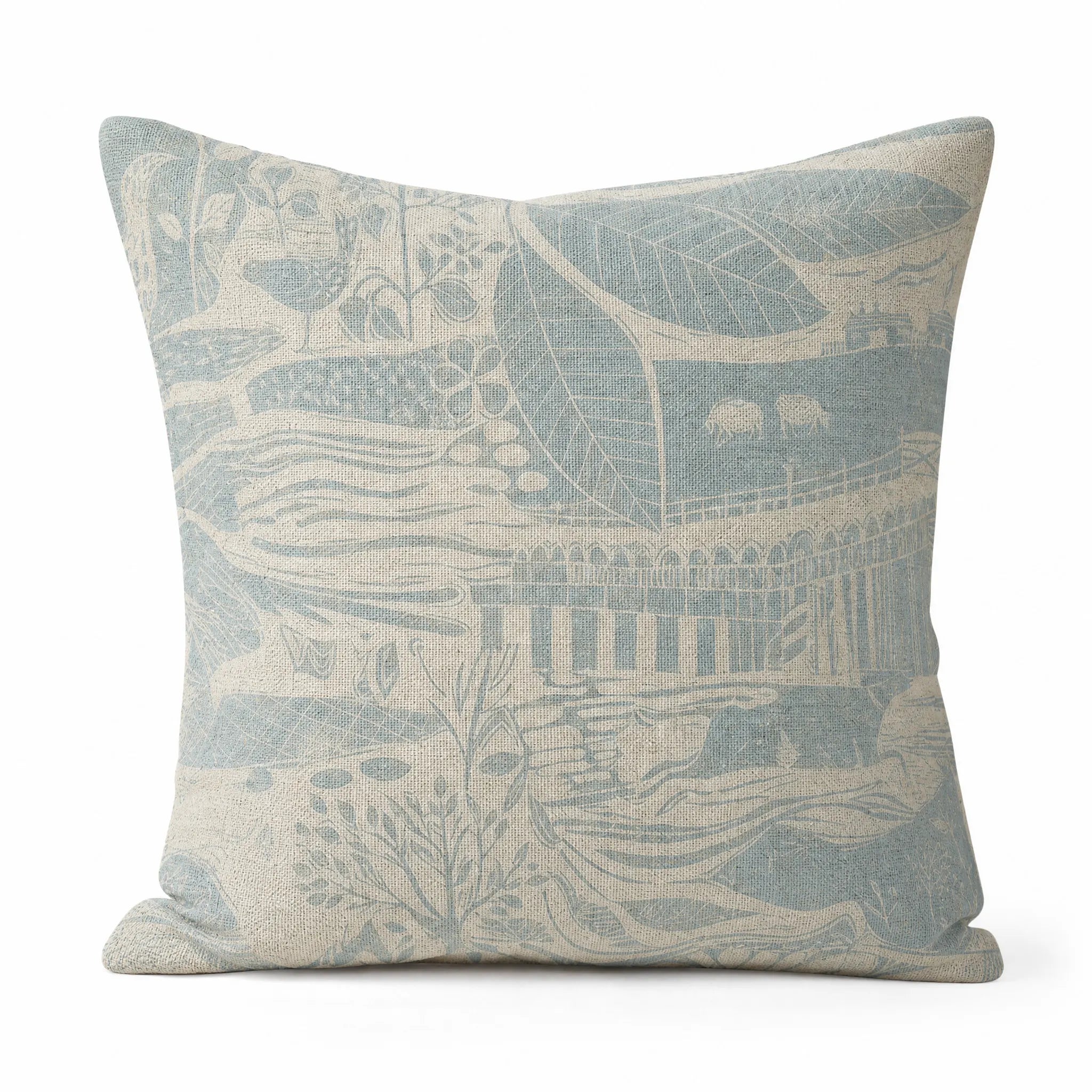 Sam Wilson Through The Fields Duck Egg Blue on Natural Square Cushion