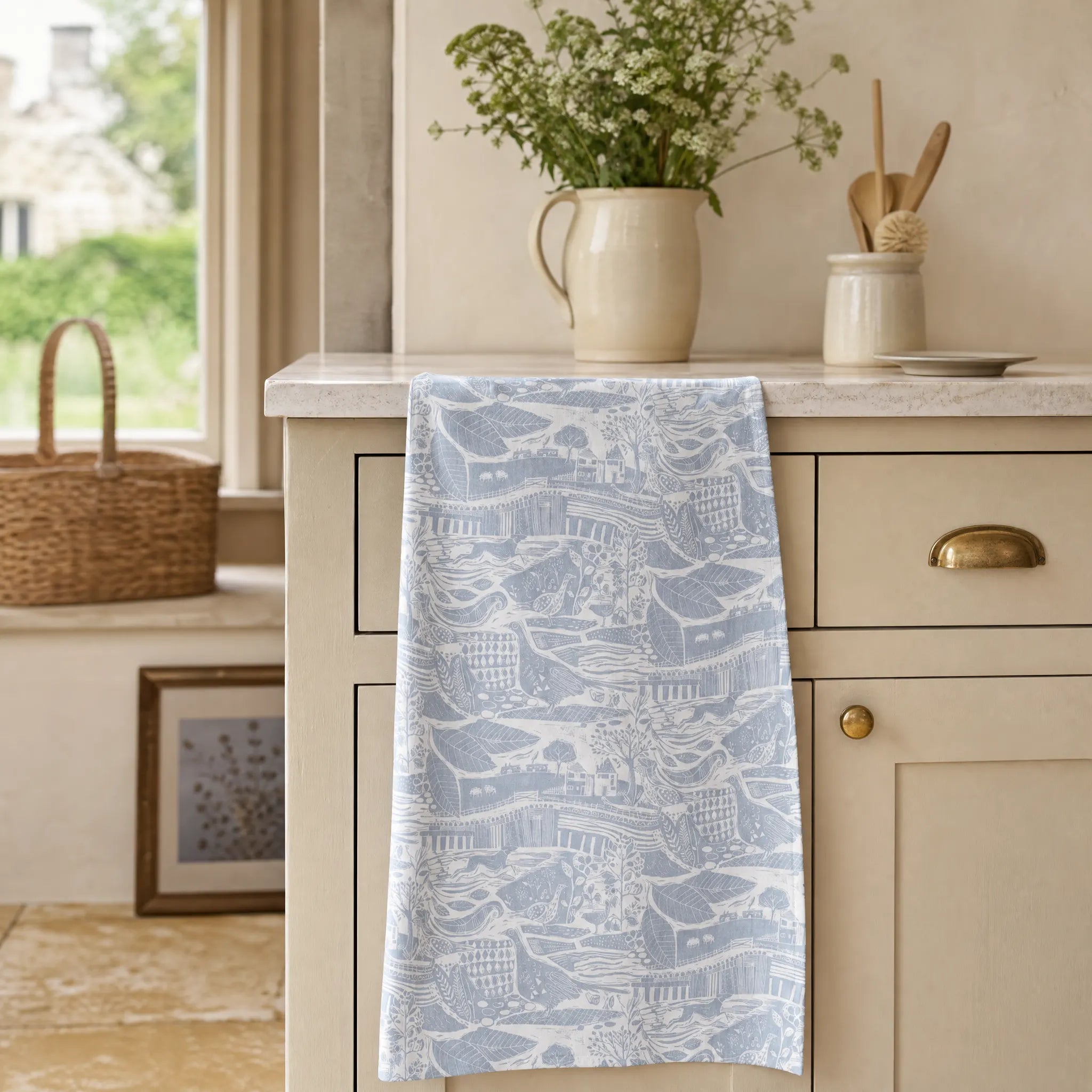Sam Wilson Through The Fields Duck Egg Blue Tea Towel