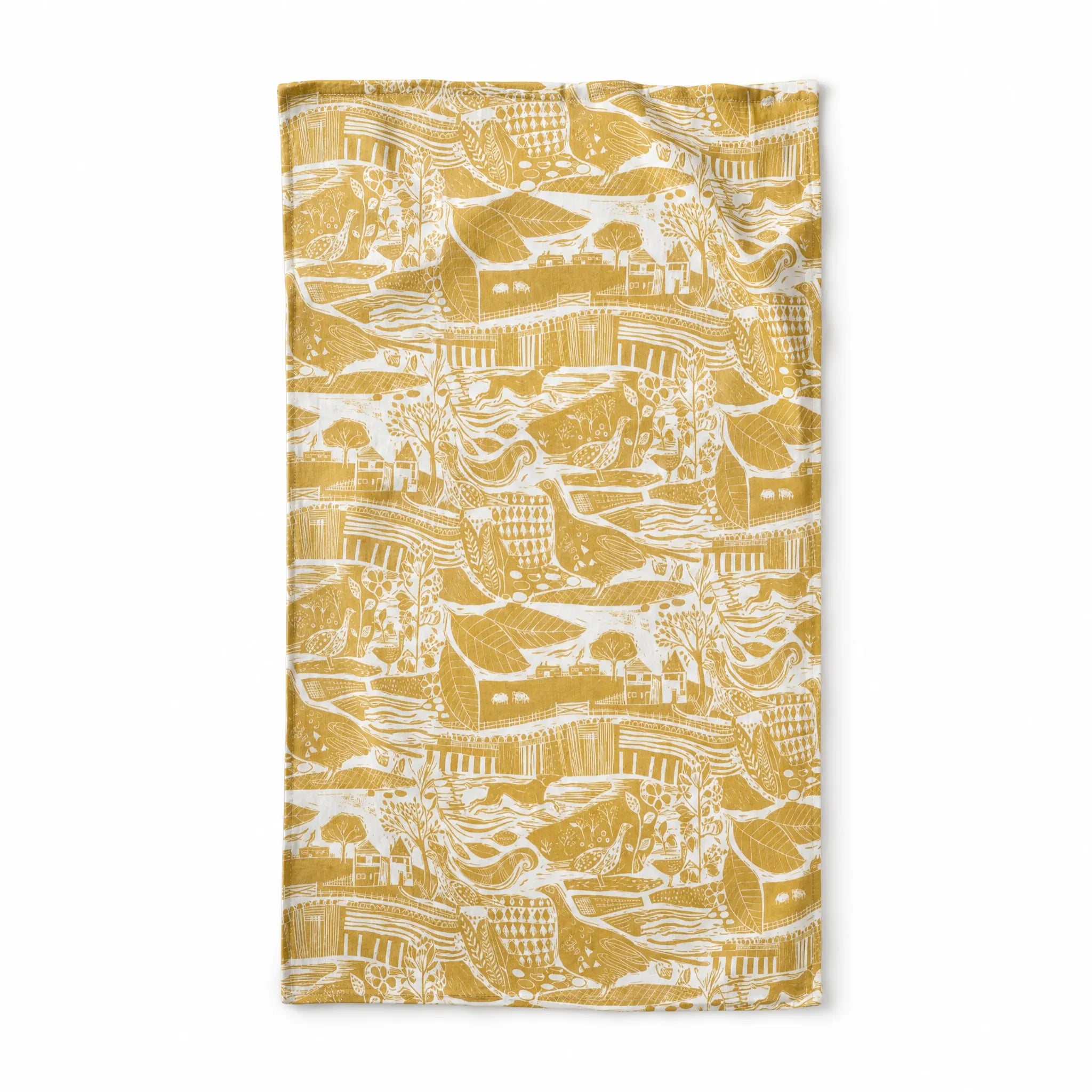 Sam Wilson Through The Fields Ochre Tea Towel