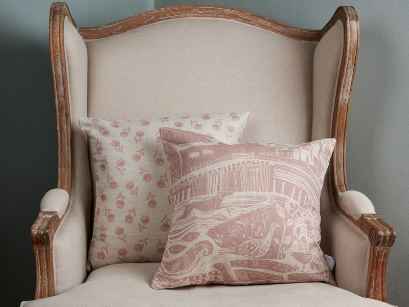 Sam Wilson Through The Fields Square Linen Cushion - pink