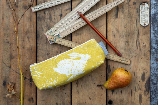 Sam Wilson Headlong Hare Yellow Ochre Pencil Case