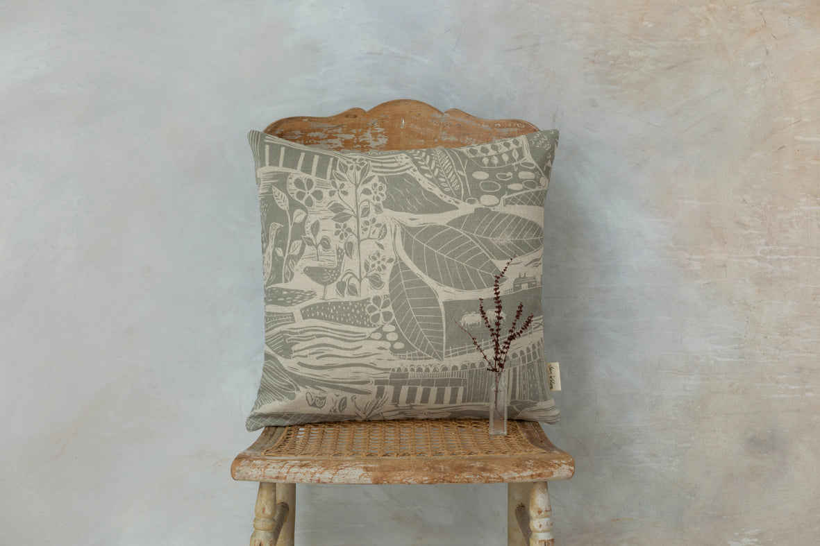 Sam Wilson Through The Fields Grey Square Linen Cushion