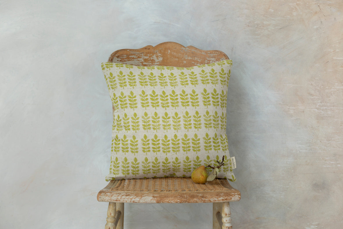 Sam Wilson Green Leaf Print Square Linen Cushion