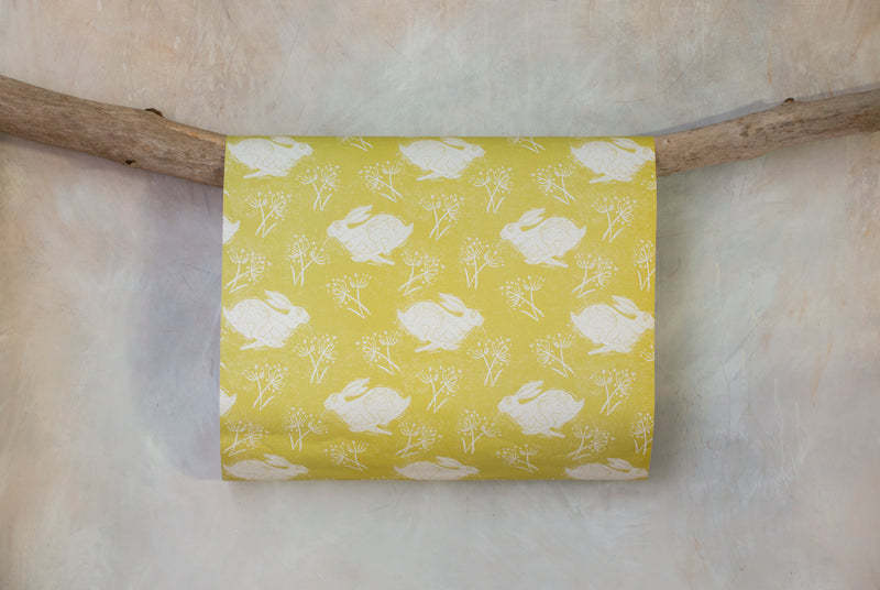 Sam Wilson Headlong Hare Yellow Ochre Gift Wrap