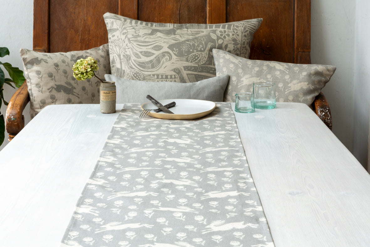 Sam Wilson Running Hare Grey Cotton Table Runner