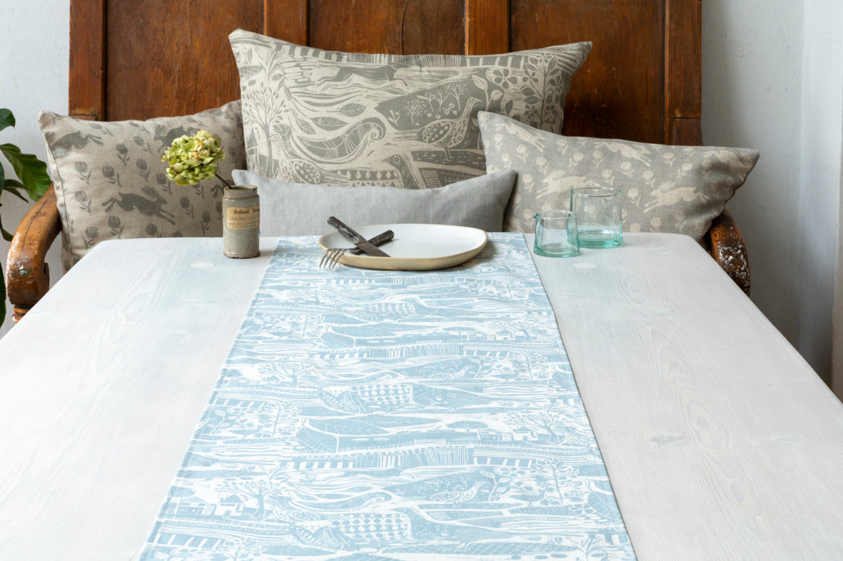 Sam Wilson Through the Fields Duck Egg Blue Table Runner