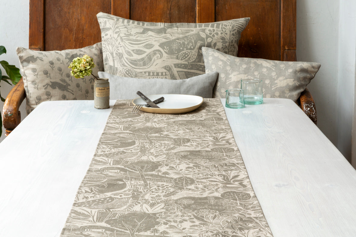 Sam Wilson Owl and Fox Grey Table Runner