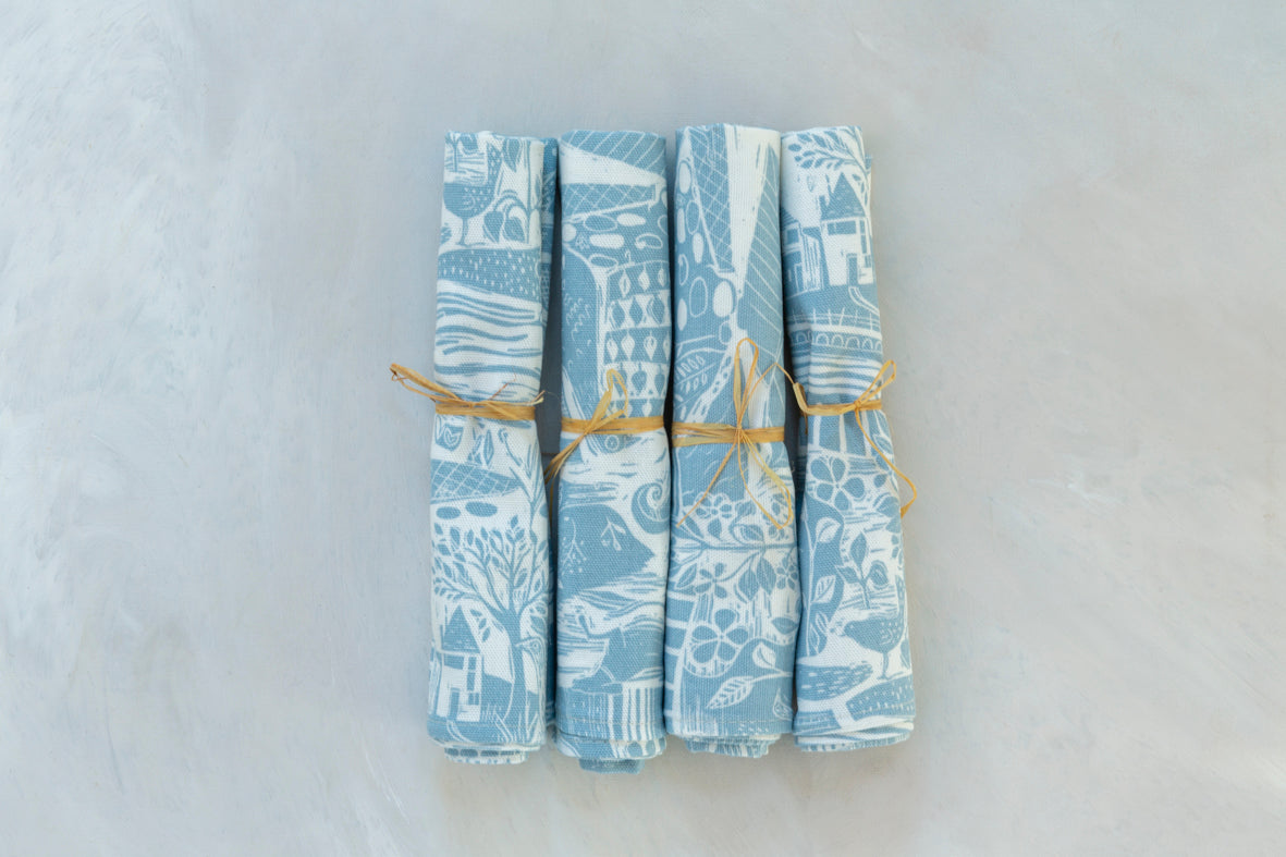 Sam Wilson Through The Fields Duck Egg Blue Napkins Set of 4