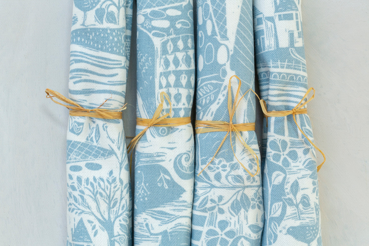 Sam Wilson Through The Fields Duck Egg Blue Napkins Set of 4