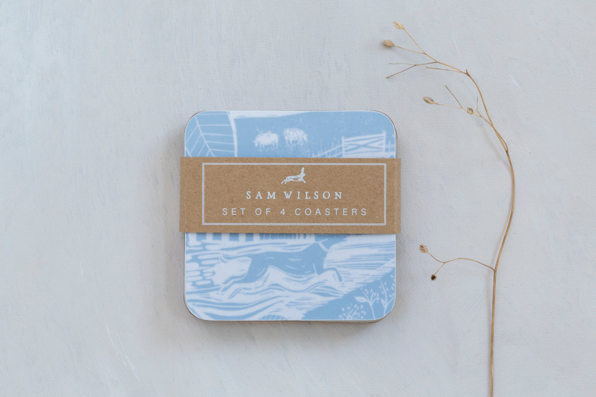 Sam Wilson Through The Fields Duck Egg Blue Coasters - Set of 4