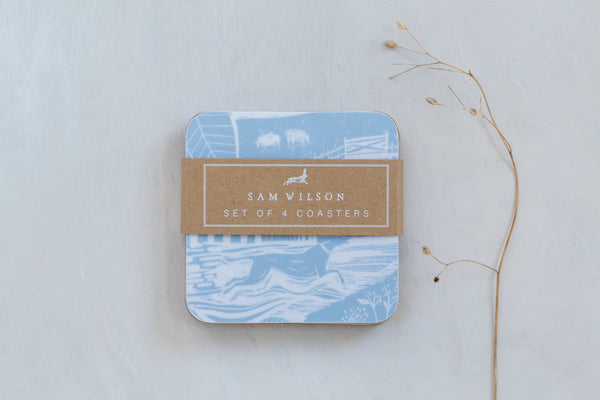 Sam Wilson Through The Fields Duck Egg Blue Coasters - Set of 4