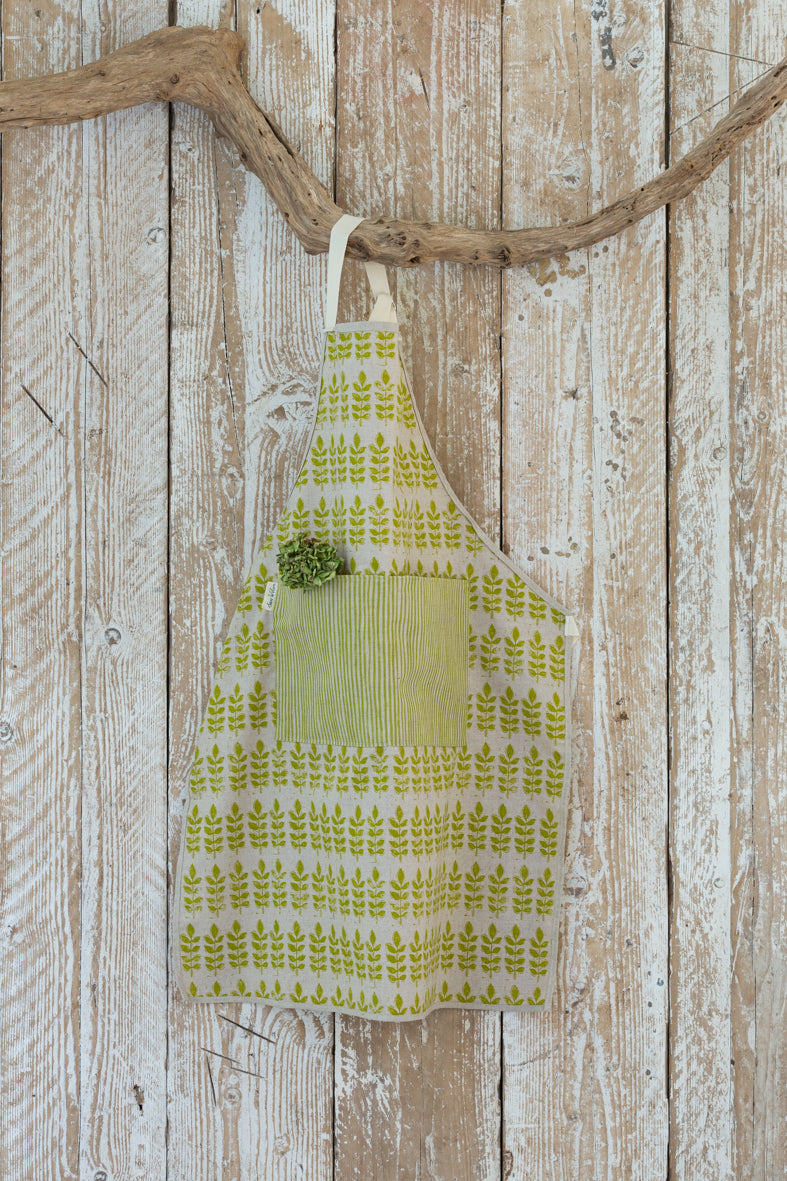 Sam Wilson Green Leaf Apron with Striped Pocket