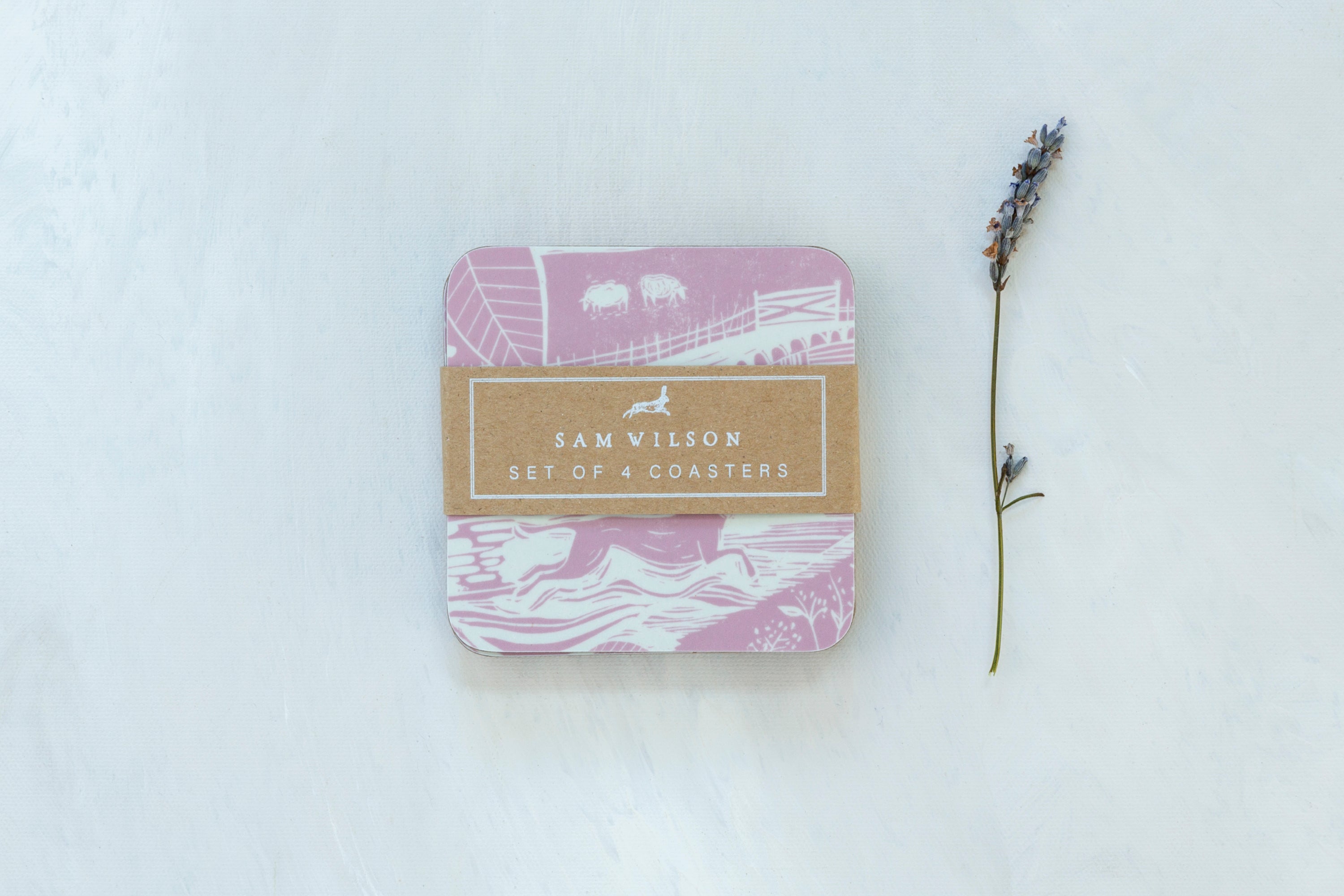 Sam Wilson Through The Fields Pink Coasters - Set of 4