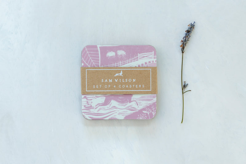 Sam Wilson Through The Fields Pink Coasters - Set of 4