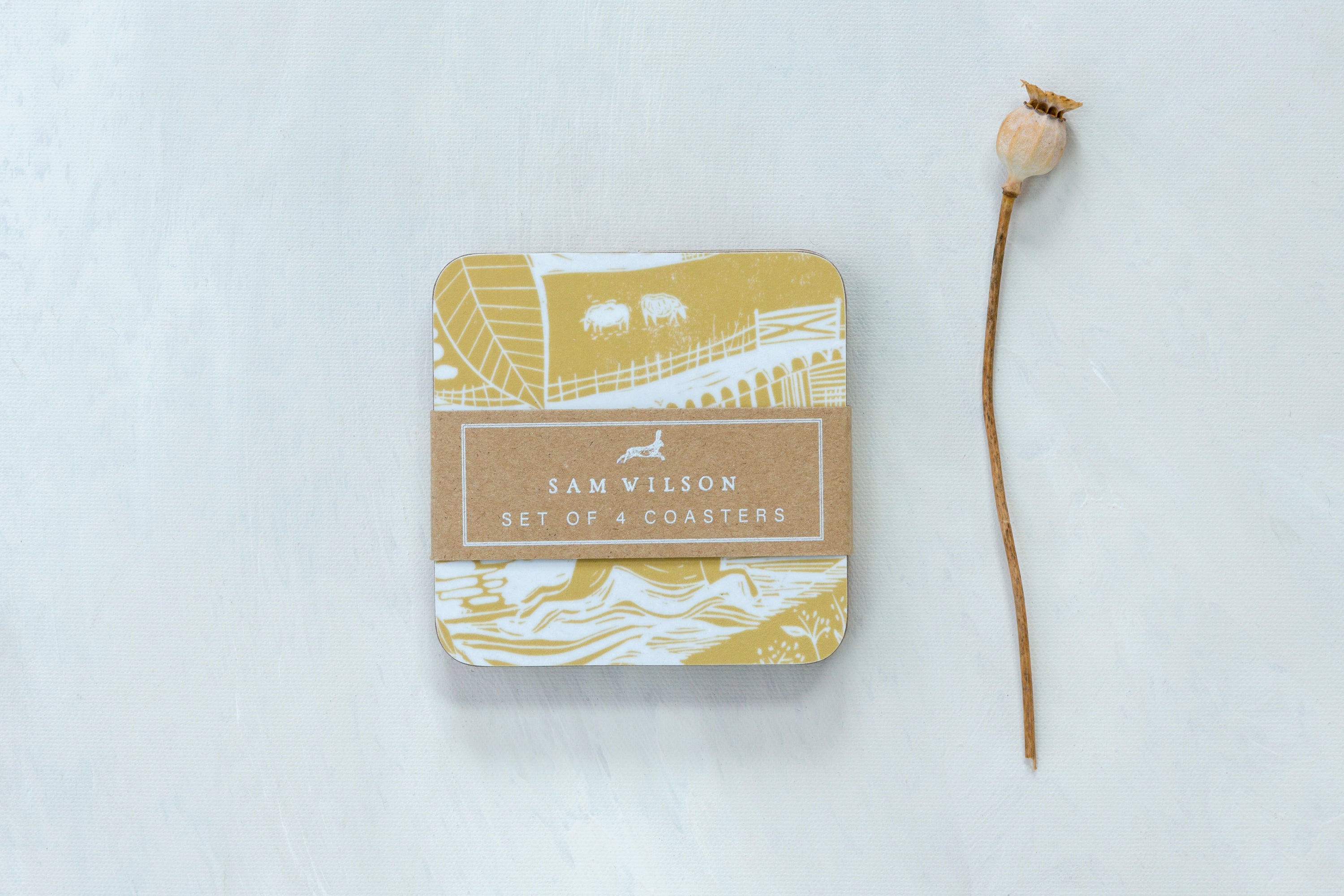 Sam Wilson Through The Fields Ochre Coasters - Set of 4