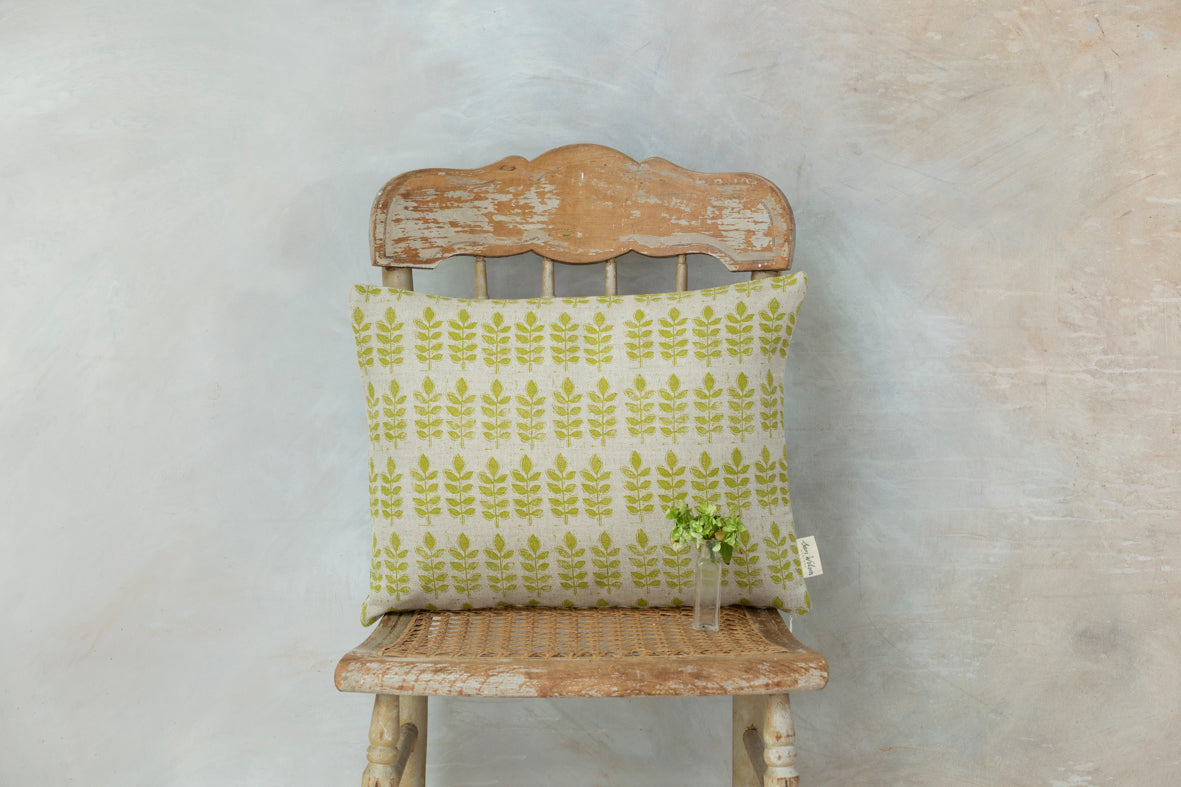 Sam Wilson Green Leaf Print Rectangle Linen Cushion