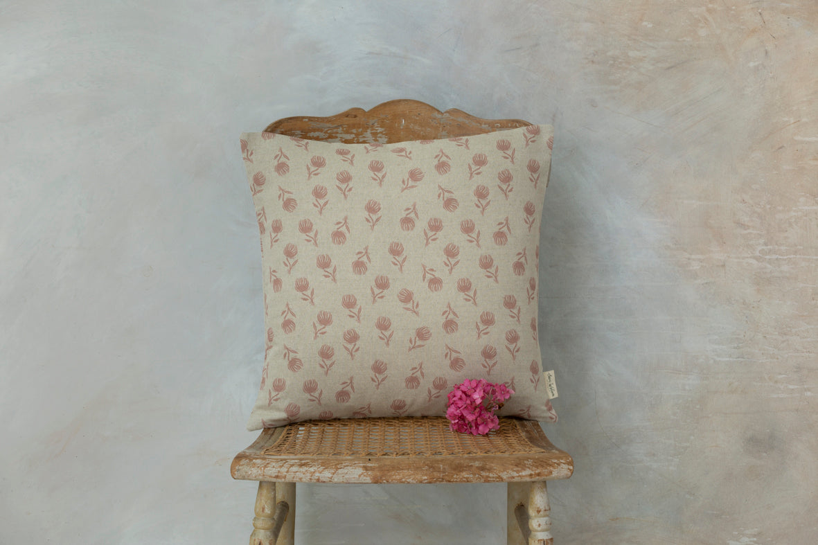 Sam Wilson Pink Clover Square Linen Cushion