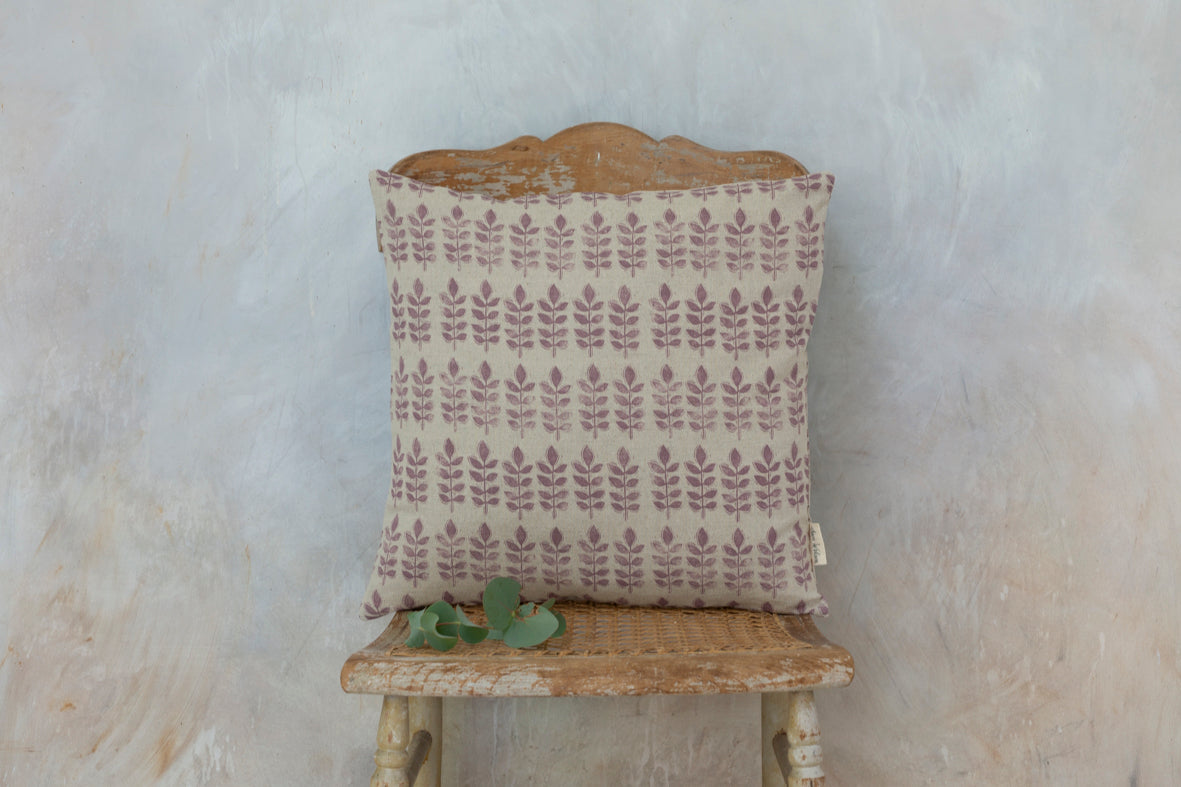 Sam Wilson Aubergine Leaf Square Linen Cushion