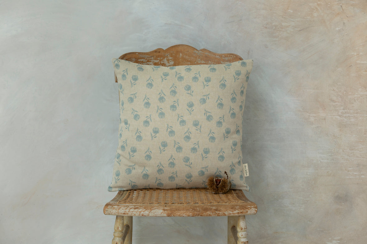 Sam Wilson Blue Clover Square Linen Cushion