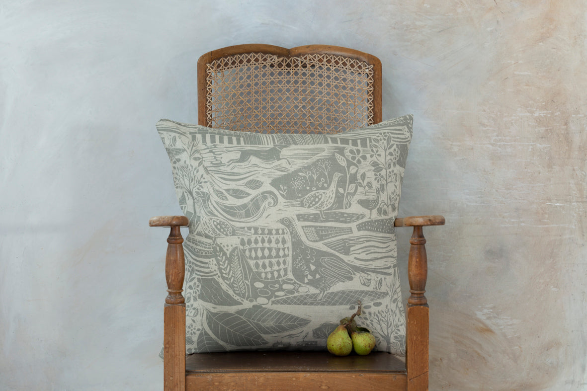 Sam Wilson Through The Fields Grey Large Linen Cushion