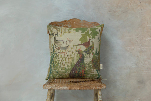Sam Wilson Pheasant and Deer Square Linen Cushion