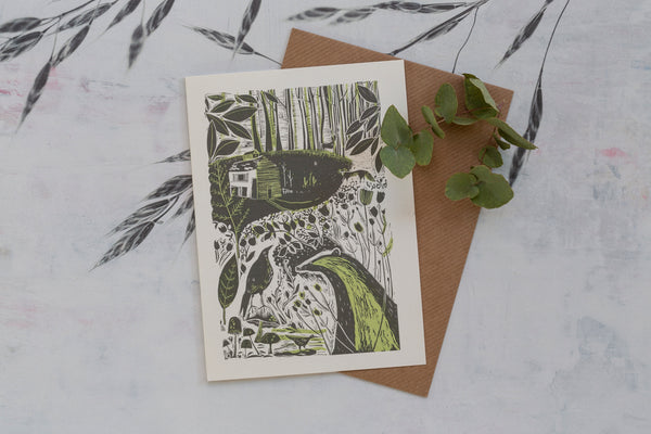 Sam Wilson Badger & Crow Linocut Greetings Card