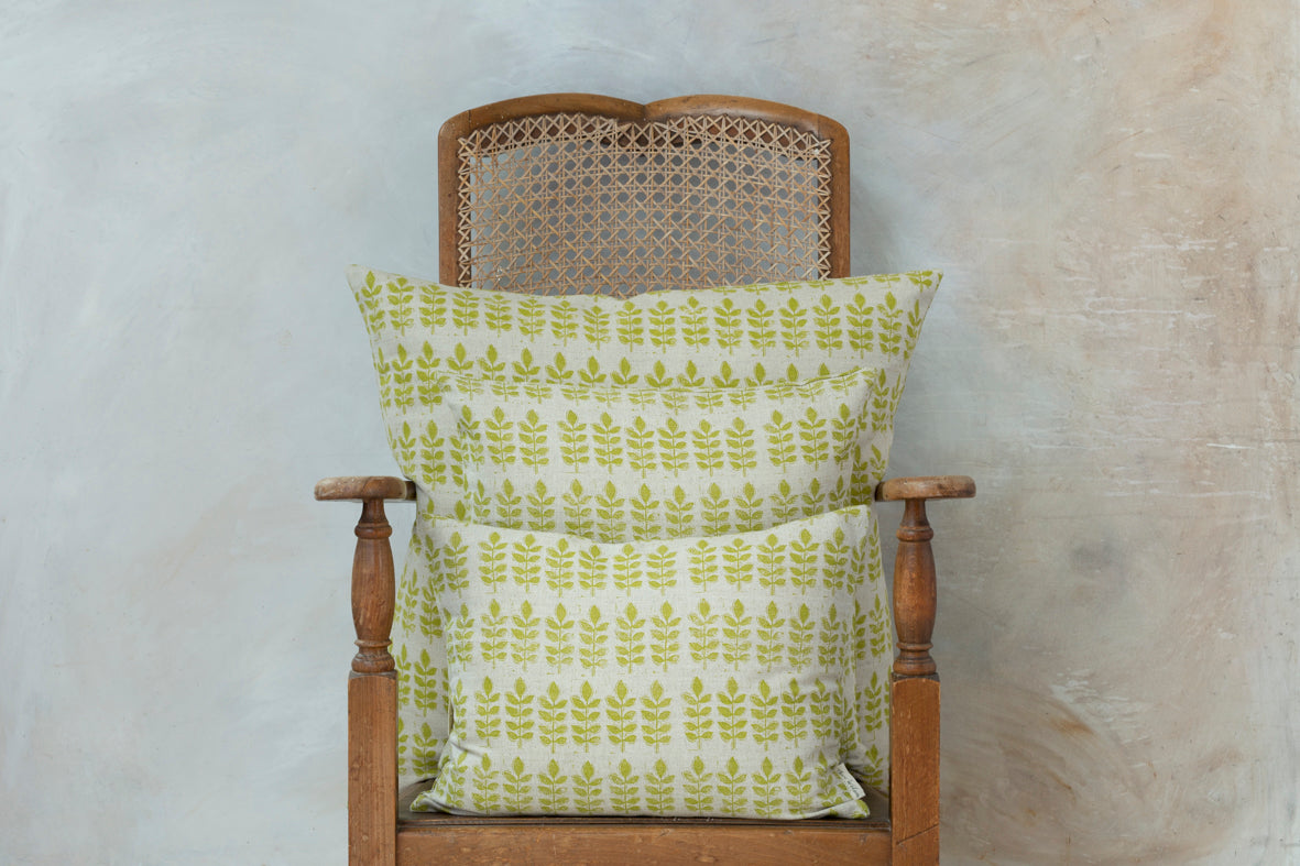 Sam Wilson Green Leaf Print Square Linen Cushion