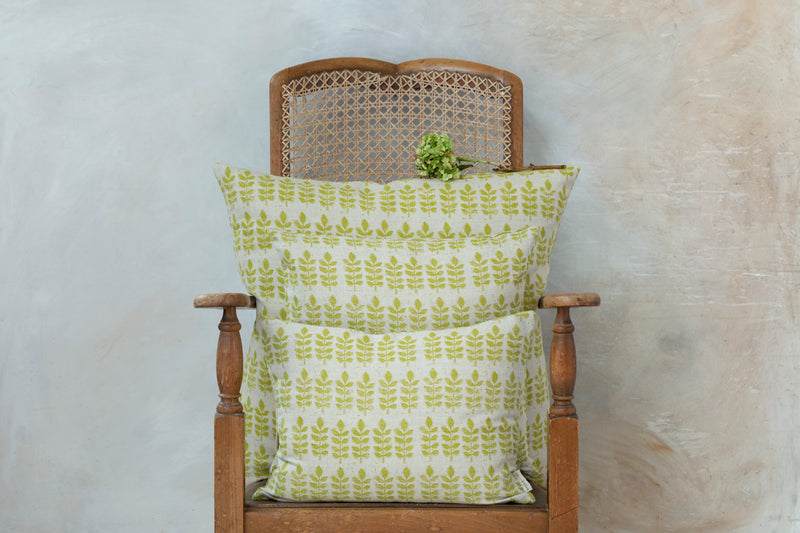 Sam Wilson Green Leaf Print Rectangle Linen Cushion