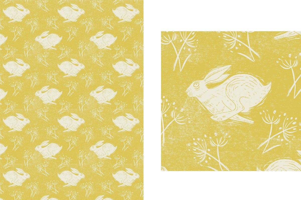 Sam Wilson Headlong Hare Yellow Ochre Gift Wrap