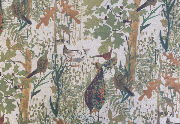 Pheasant and Deer Linen Fabric