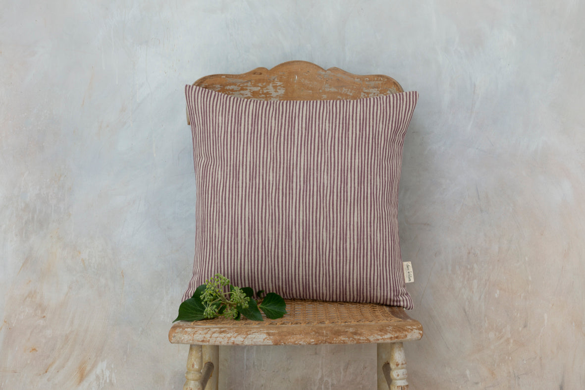 Aubergine Stripe Square Linen Cushion