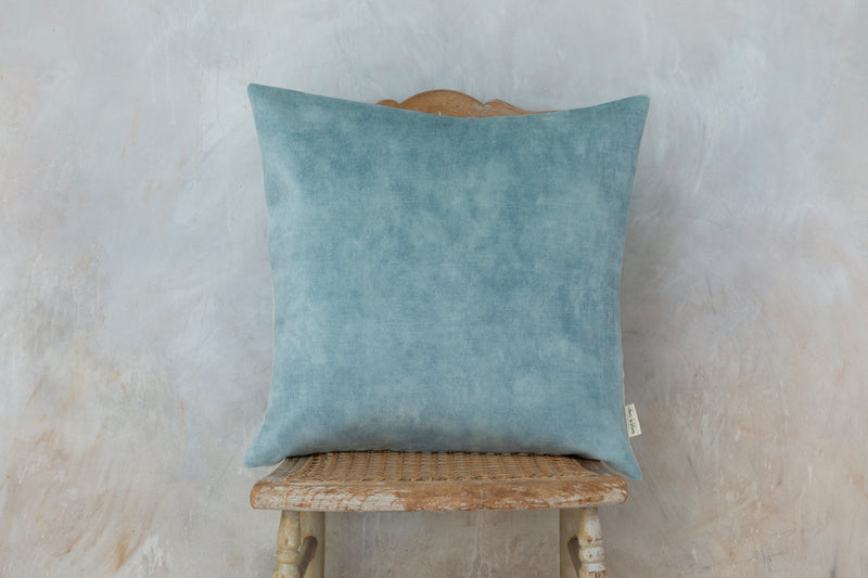 Sam Wilson Powder Blue Velvet with Natural Linen back Cushion