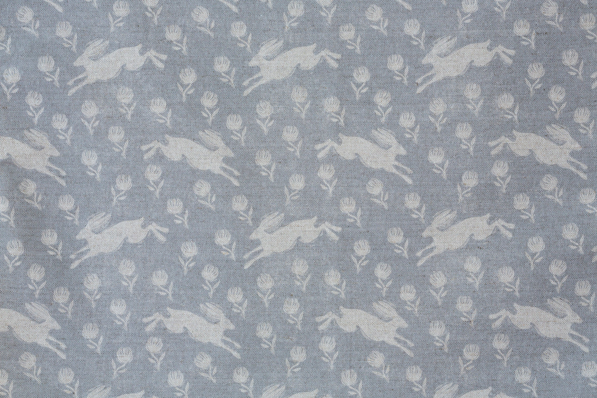 Sam Wilson Running Hare Natural On Grey Linen Fabric