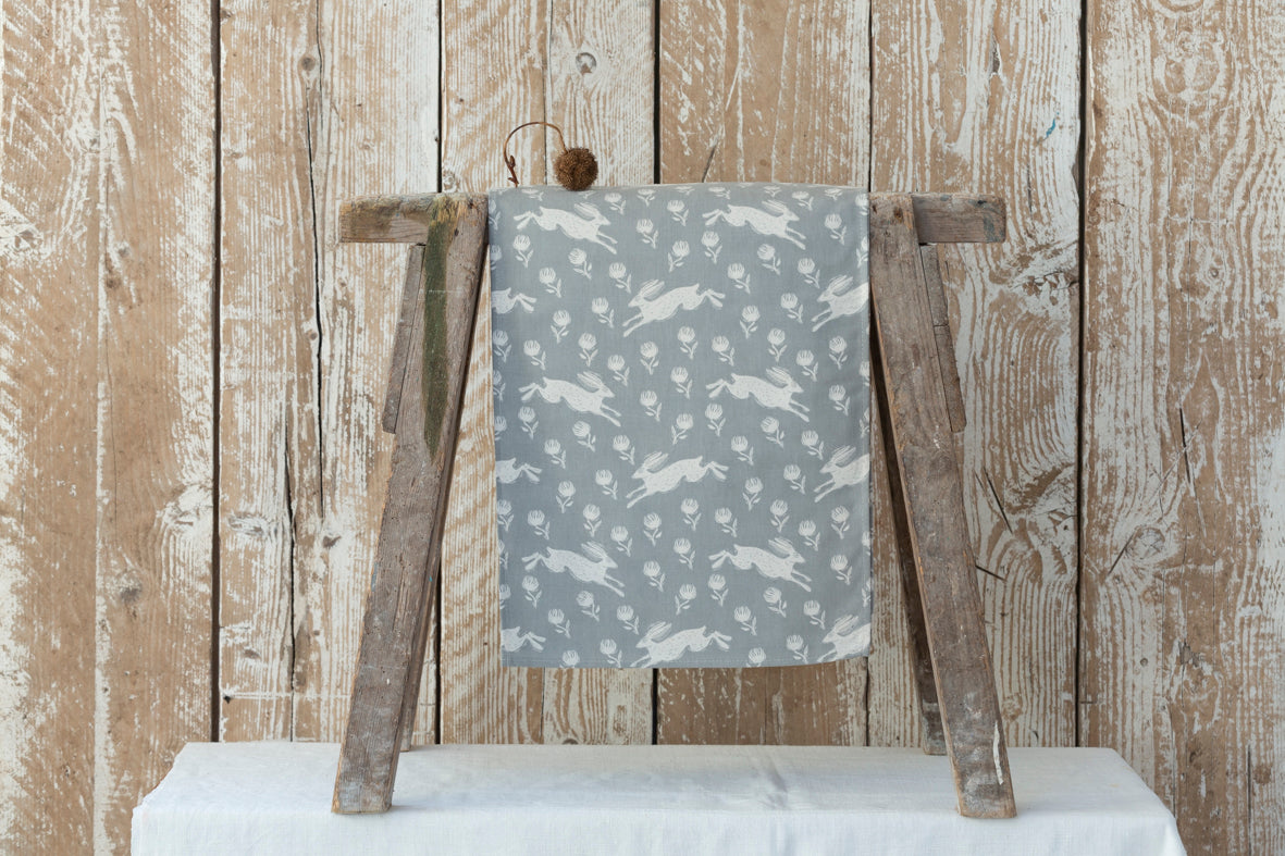 Sam Wilson Running Hare Grey Cotton Table Runner