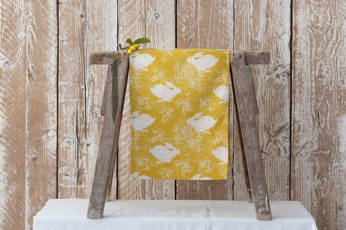 Sam Wilson Headlong Hare Yellow Ochre Table Runner