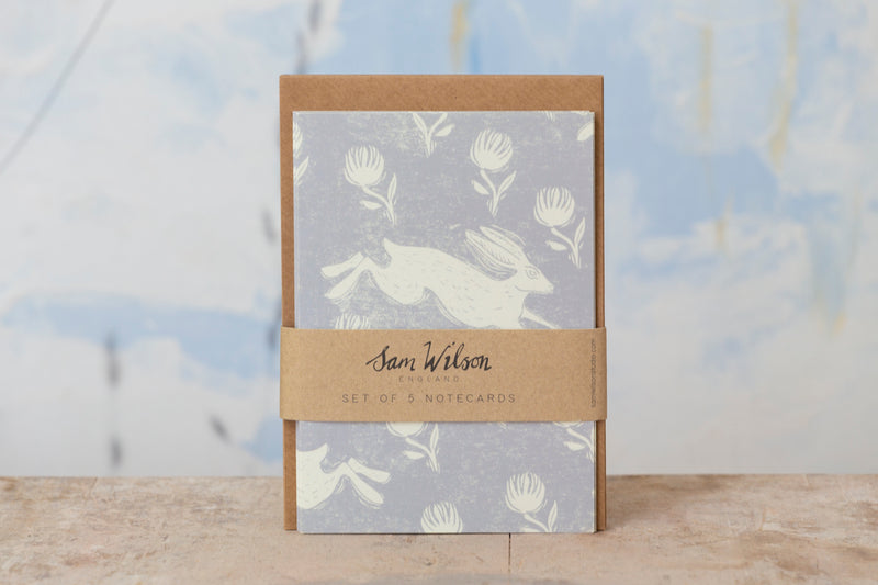 Sam Wilson Running Hare Grey Notecard Set
