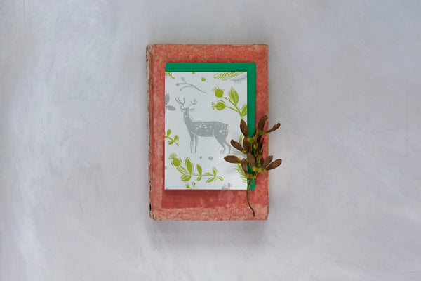 Sam Wilson Reindeer Green Christmas Cards - Pack of 5