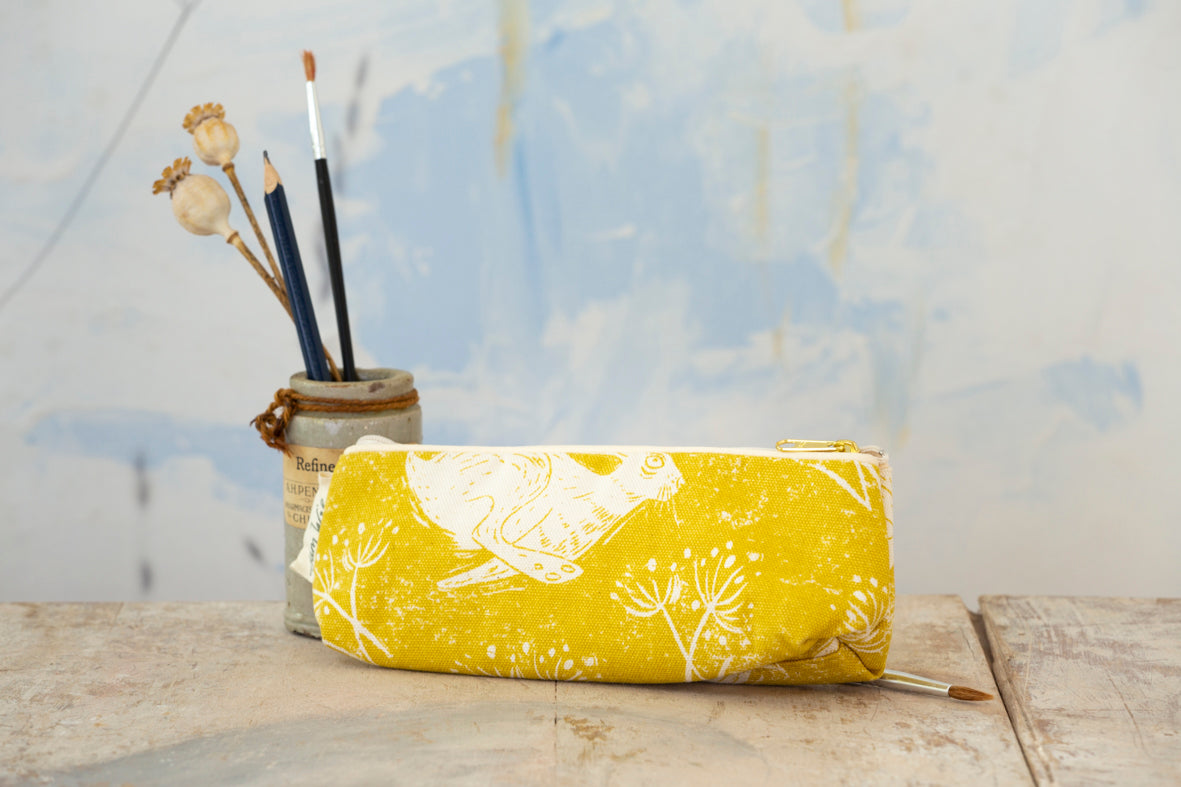 Sam Wilson Headlong Hare Yellow Ochre Pencil Case