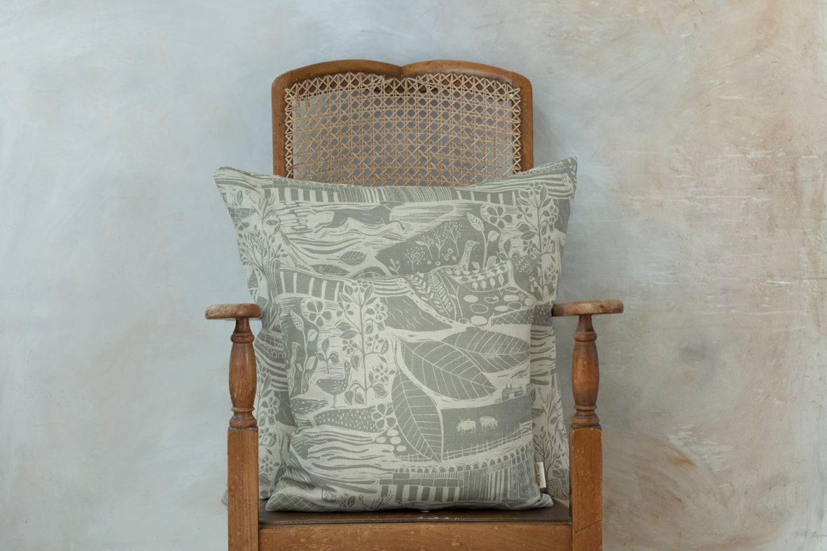 Sam Wilson Through The Fields Grey Large Linen Cushion