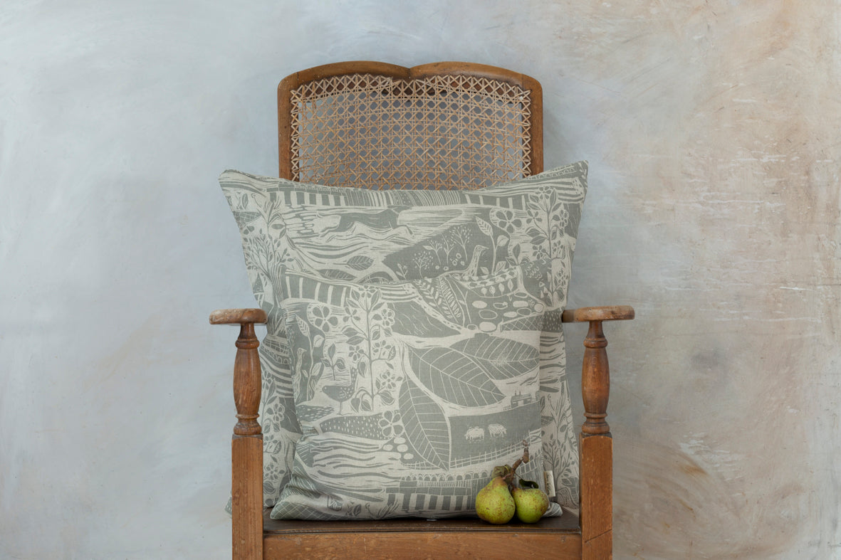 Sam Wilson Through The Fields Grey Square Linen Cushion